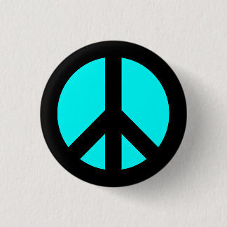 Black and Aqua Peace Symbol Button