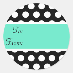 Black and Aqua Polka Dot Gift Tag Sticker