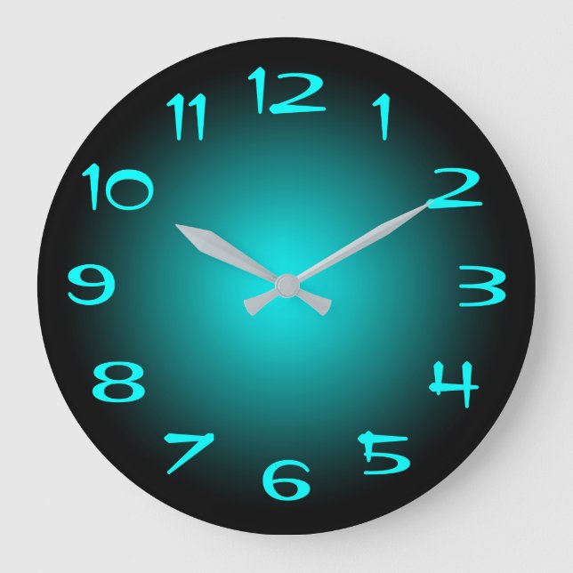 Black and Aqua Radial Gradient Large Clock (Front)