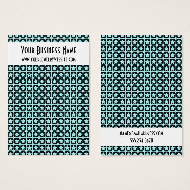 Black and Aqua Star Pattern Earring Display Cards (Front & Back)