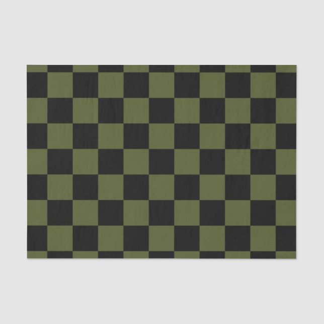 Black and Army Green Chequered Pattern Tissue Paper (Front)