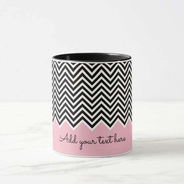 Black and baby pink Modern Chevron Custom TEXT Mug (Center)