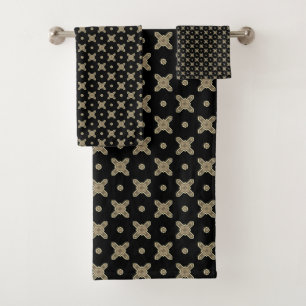 Black and Beige 201: 3 of 3 Bath Towel Set