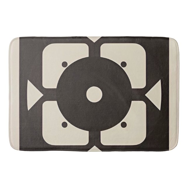 Black and Beige Abstract Geometric Design Bath Mat (Front)