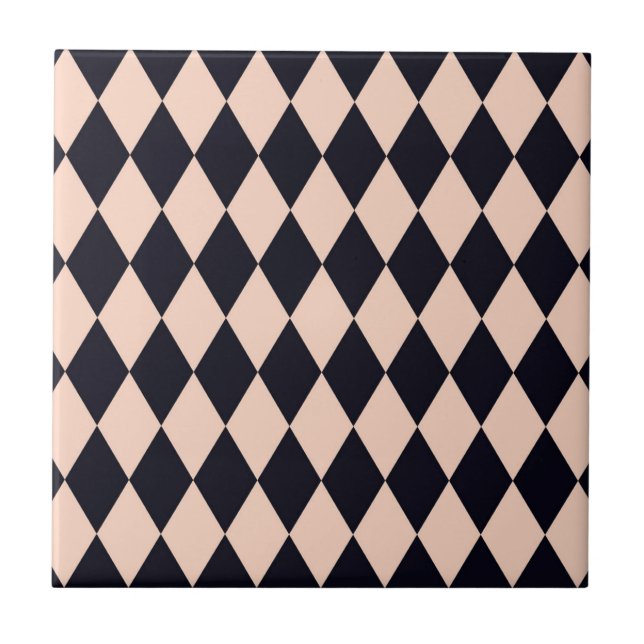 Black and Beige Argyle Diamond Stripe Pattern  Ceramic Tile (Front)