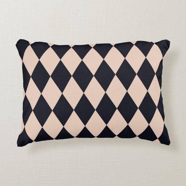 Black and Beige Argyle Diamond Stripe Pattern Decorative Cushion (Front)