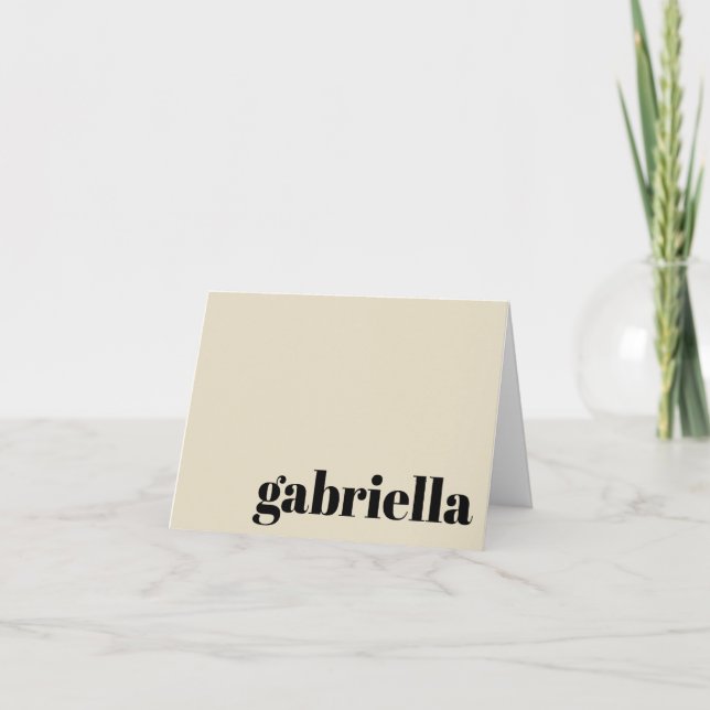 Black and Beige Bold Typography Monogrammed Name Note Card (Front)