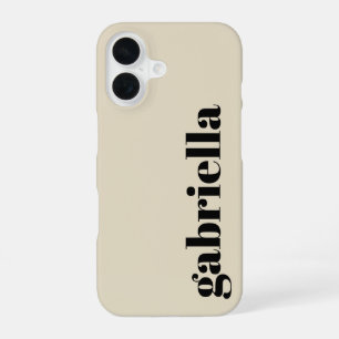 Black and Beige Bold Typography Personalised Name iPhone 16 Case