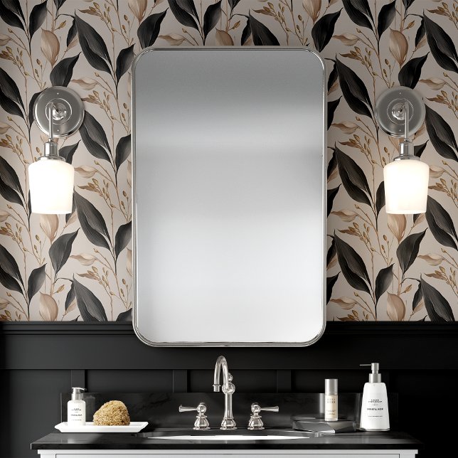 Black and Beige Botanical Leaf Floral Wallpaper (Creator Uploaded)