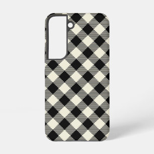 Black and Beige Diagonal Gingham Plaid Pattern Samsung Galaxy Case