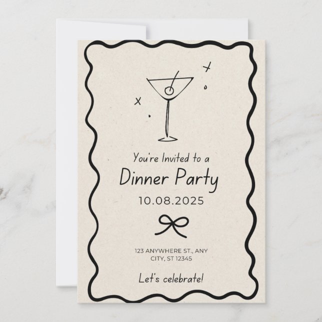 Black and Beige Dinner Party Invite (Front)