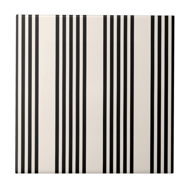 Black and beige five stripe pattern ceramic tile (Front)
