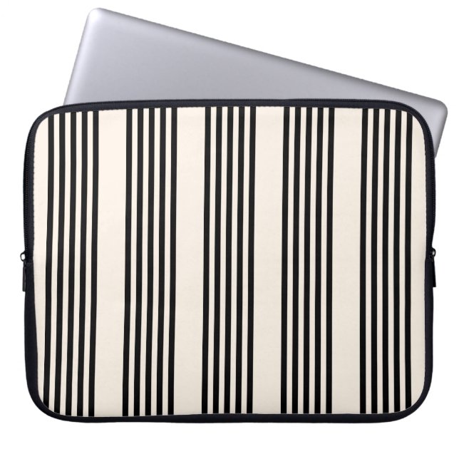 Black and beige five stripe pattern laptop sleeve (Front)