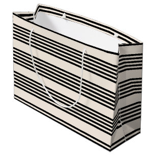 Black and beige five stripe pattern large gift bag