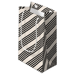 Black and beige five stripe pattern small gift bag