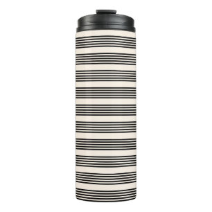 Black and beige five stripe pattern thermal tumbler