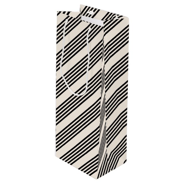 Black and beige five stripe pattern wine gift bag (Front Angled)