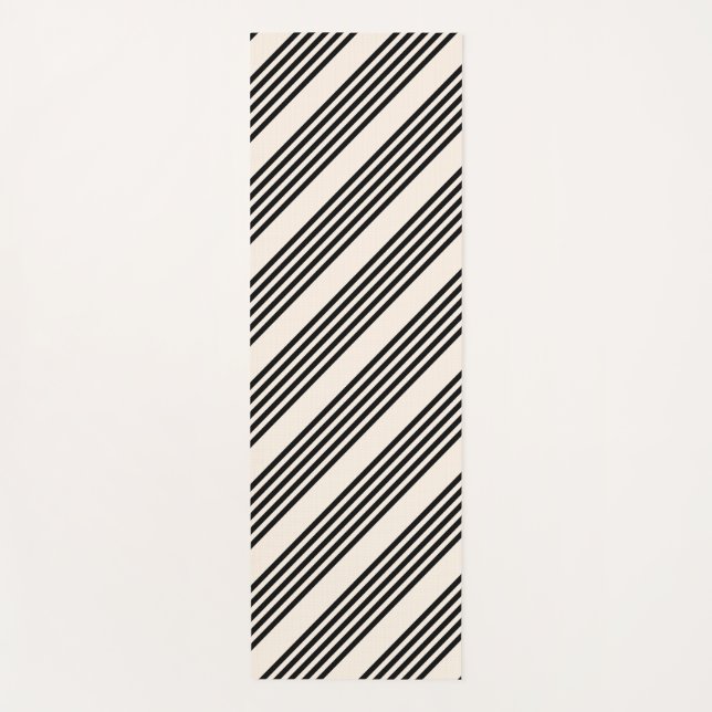 Black and beige five stripe pattern yoga mat (Front)