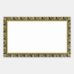 Black and Beige Floral Frame Vintage Style Rectangular Sticker