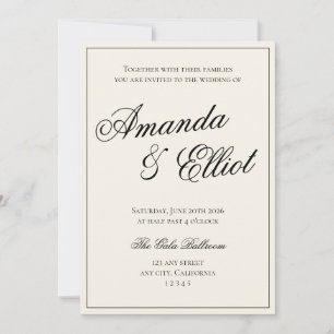 Black and Beige Minimalist Script Wedding  Invitation