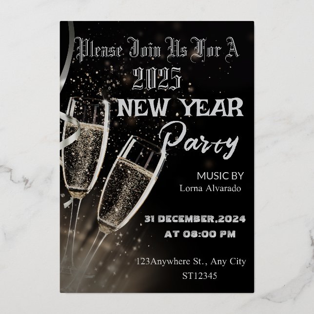 Black and Beige Modern New Year Party Invitation (Front)