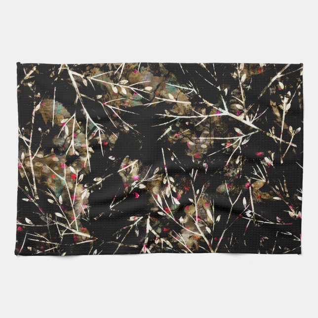 Black and Beige Neutral Rustic Winter Branches Tea Towel (Horizontal)