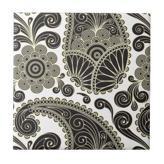 Black and beige paisley ceramic tile