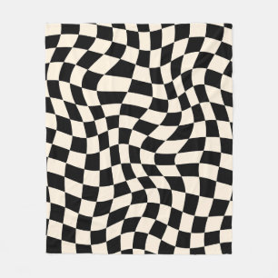 Black And Beige Psychedelic Checkered Groovy Grid  Fleece Blanket