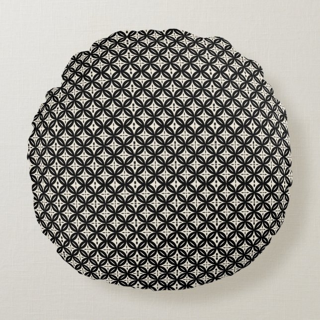 Black and Beige Round Pillow (Front)