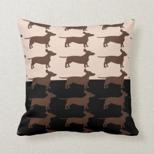 Black and Beige Throw Pillow with Dachshunds