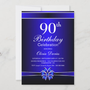 Black and Blue 90th Birthday Celebration Invitation