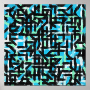 black and blue abstract art modern painting poster
