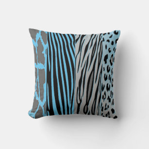 Black And Blue Animal Printed Zebra Stripe Pillow