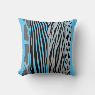 Black And Blue Animal Printed Zebra Stripe Pillow