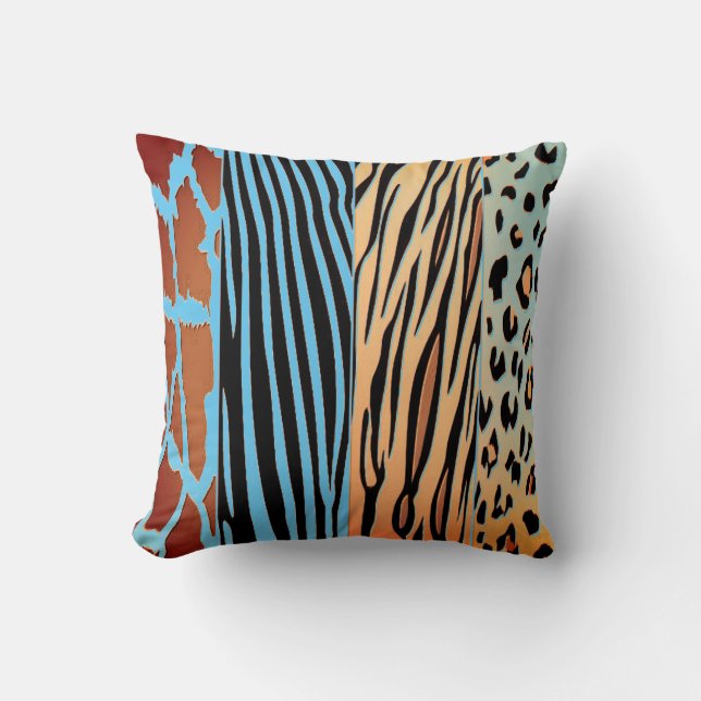 Black And Blue Animal Printed Zebra Stripe Pillow (Front)