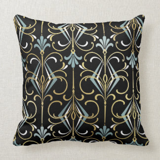Black and Blue Art Deco 1920's Throw Pillow