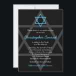 Black and Blue Bar Mitzvah Invitation<br><div class="desc">Simple black and blue Star of David Bar Mitzvah invitation. The colours on this simple Bar Mitzvah invitation are black, aqua blue, and white. Classic colours that are masculine, elegant, and stylish. Although this is invitation is currently customised for a Bar Mitzvah, it could be used for a variety of...</div>