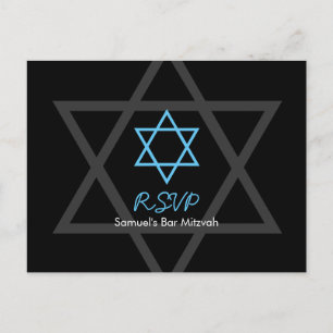 Black and Blue Bar Mitzvah RSVP Invitation Postcard