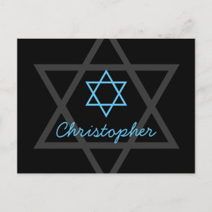 Black and Blue Bar Mitzvah Thank You Postcard