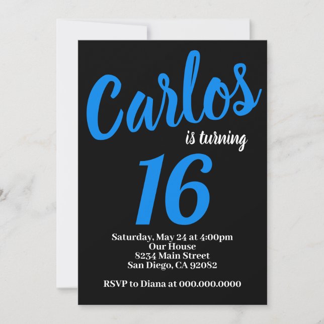 Black and Blue Birthday Invitation for Boys Girls (Front)