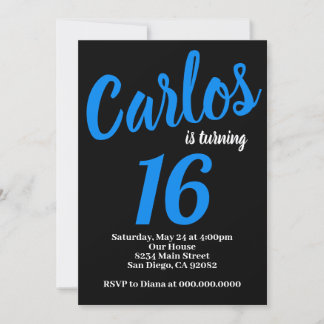 Black and Blue Birthday Invitation for Boys Girls