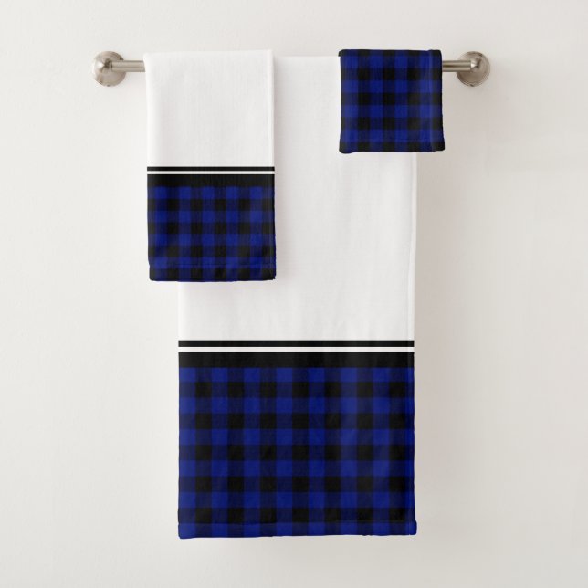Black and Blue Buffalo Plaid Bath Towel Set (Insitu)