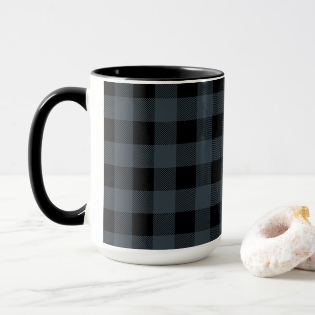 Black and Blue Buffalo Plaid | Gift Mug (With Donut)