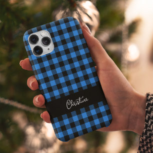 Black and Blue Buffalo Plaid Personalized  Case-Mate iPhone 14 Case