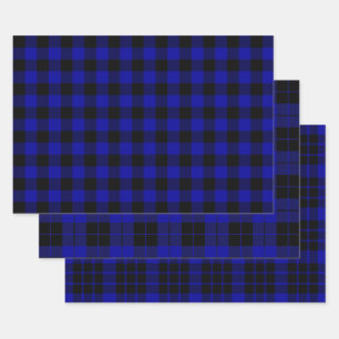 Black and Blue Buffalo Plaid Wrapping Paper Sheets