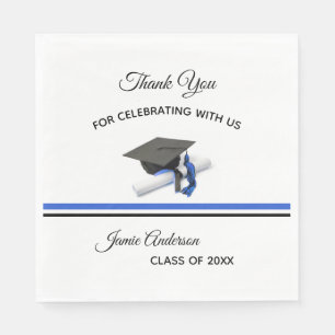 Black and Blue Cap & Tassel   Graduation Party Napkin