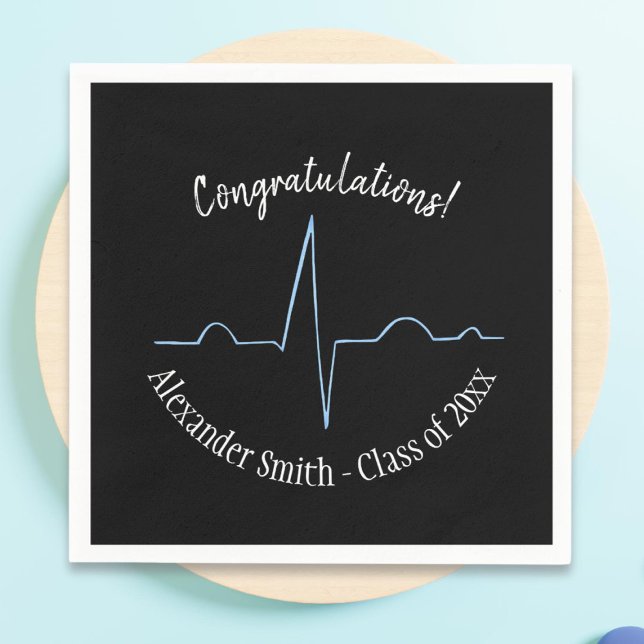 Black and Blue Cardiologist Graduation Party Napkin (Creator Uploaded)