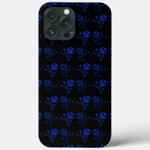 Black and Blue Cartoon Skull Pattern iPhone 13 Pro Max Case
