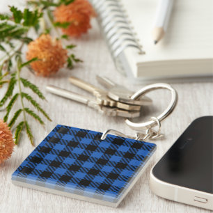 Black and Blue Checkered Buffalo Pattern Key Ring