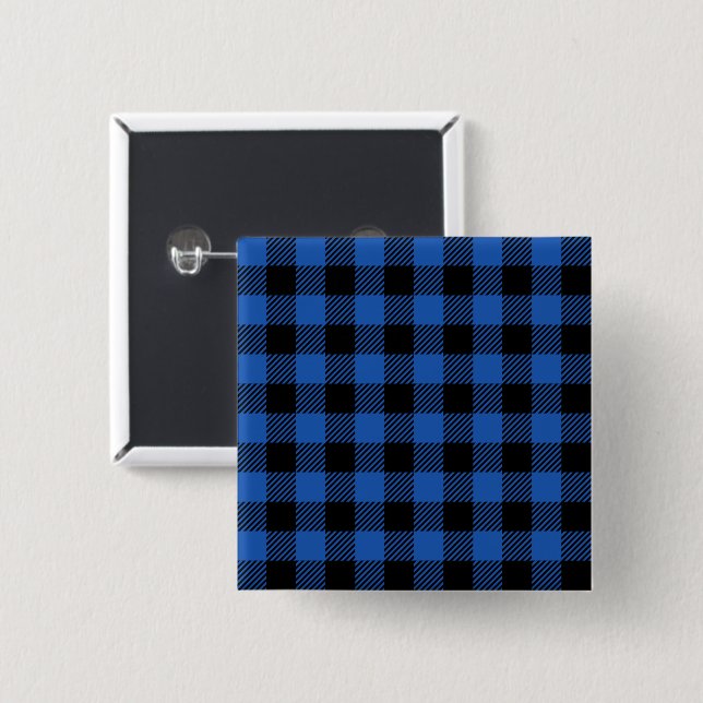 Black and Blue Chequered Buffalo Pattern 15 Cm Square Badge (Front & Back)